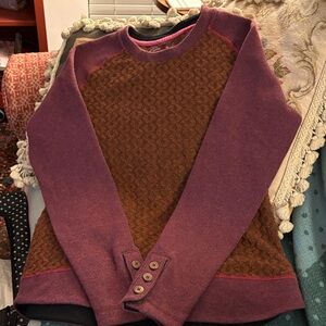 Prana Purple and Brown Crew Neck Sweater
